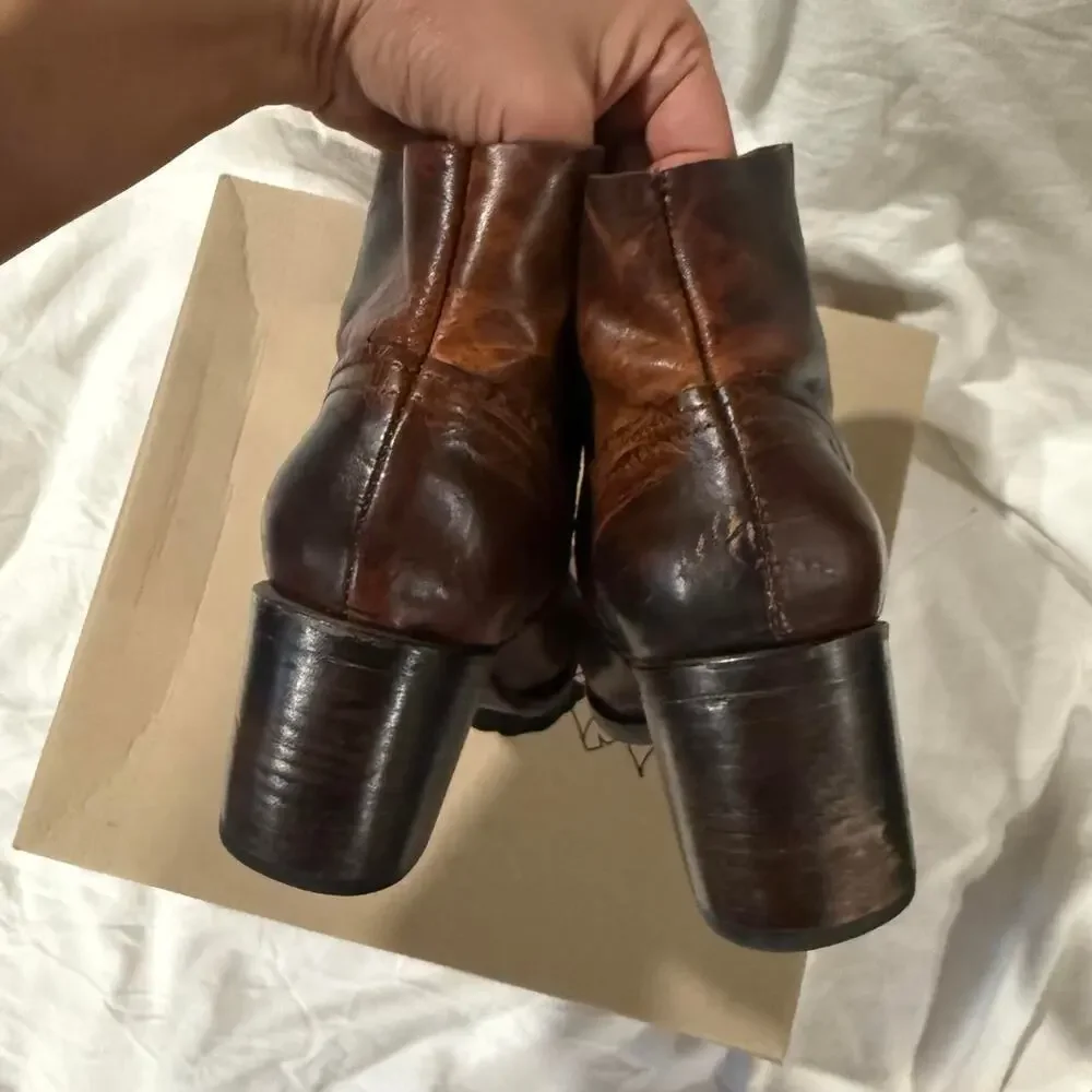 Freebird by Steven Salt Brown Leather Ankle Boots Cognac Western Boho 9 W/ Box